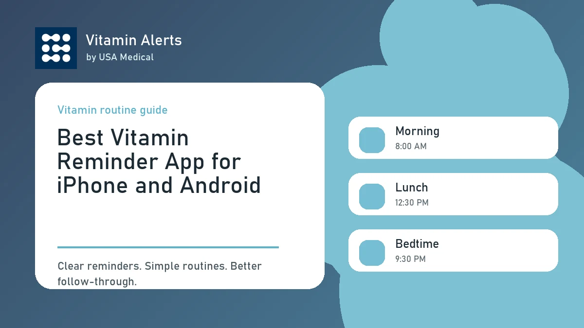 Vitamin Alerts test reminder for iPhone and Android vitamin notifications.