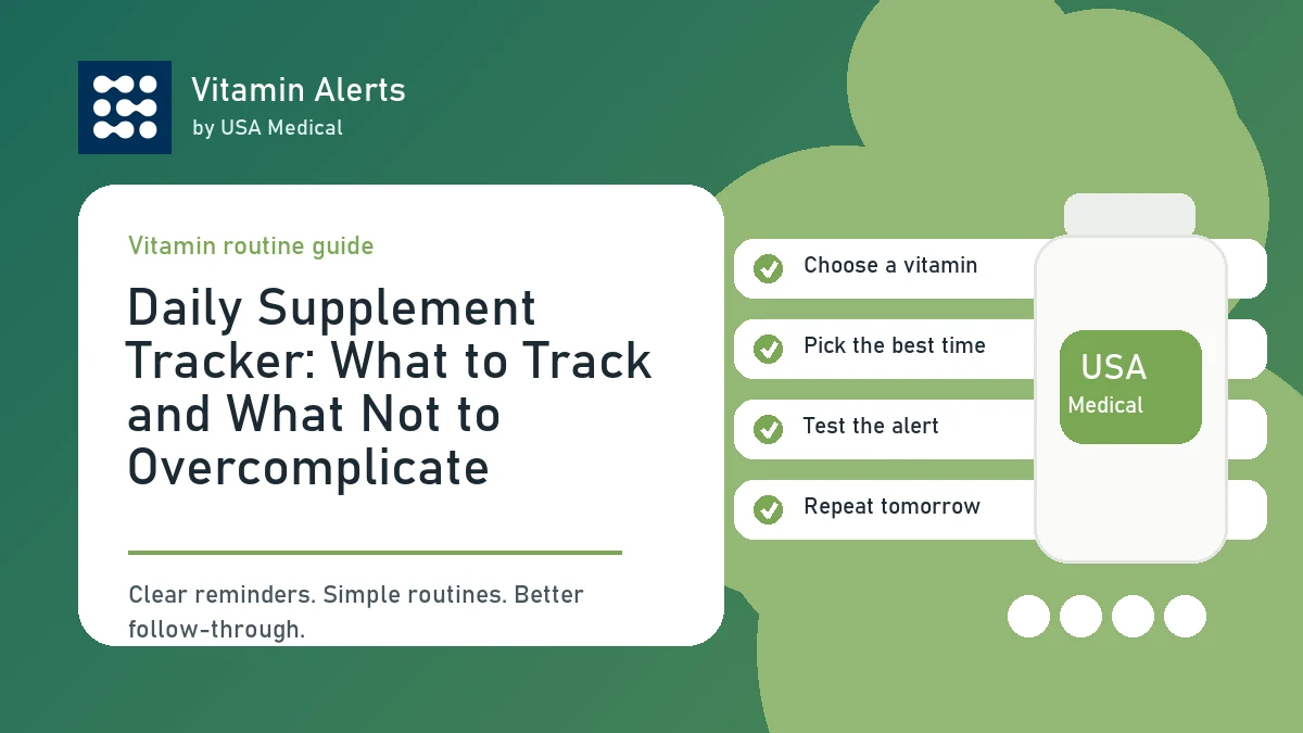 Daily supplement tracker with simple wellness check-ins for vitamins, water, sleep, mood, and energy.