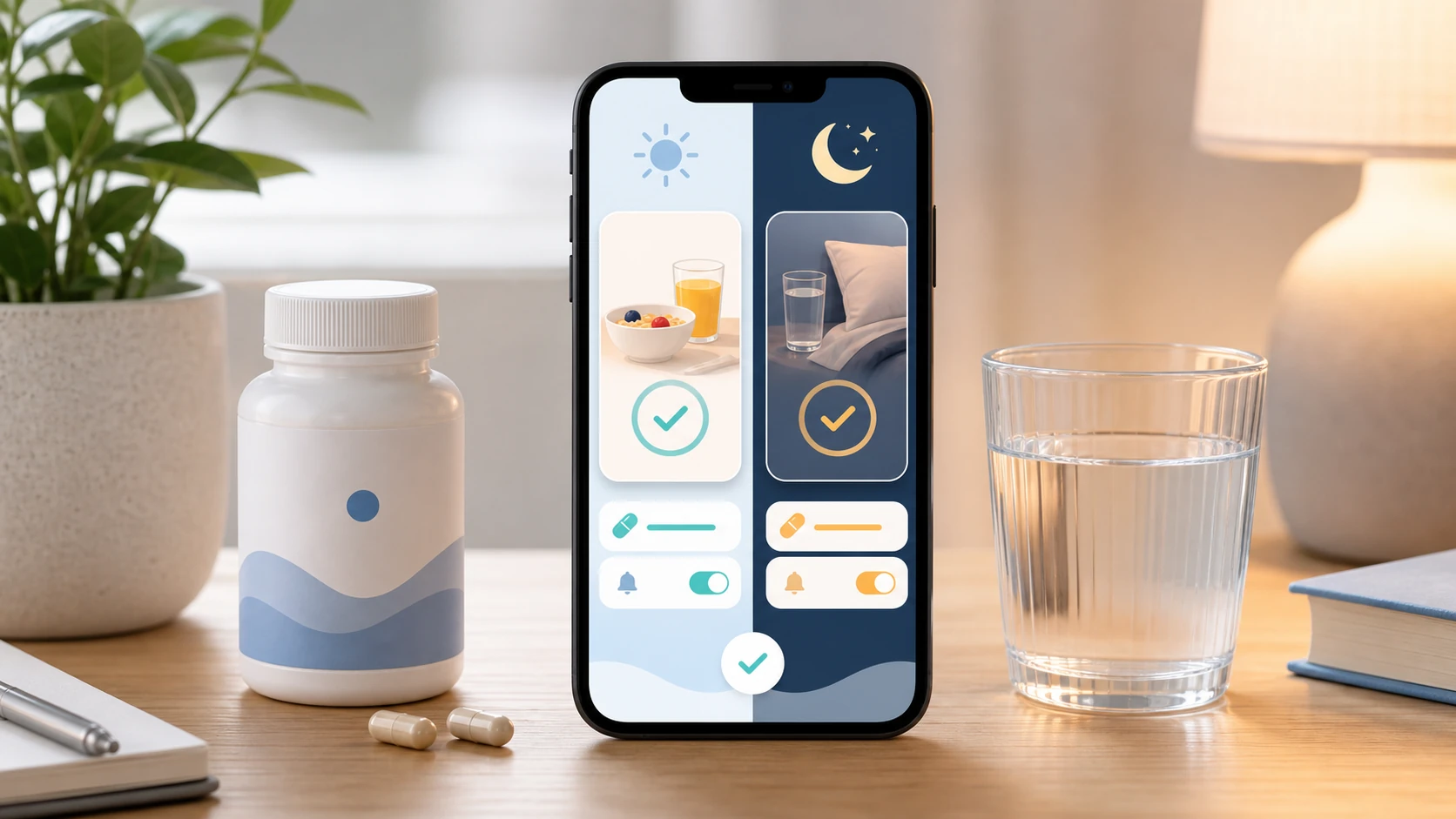 Morning and evening reminder options help people choose the schedule that matches their actual day.