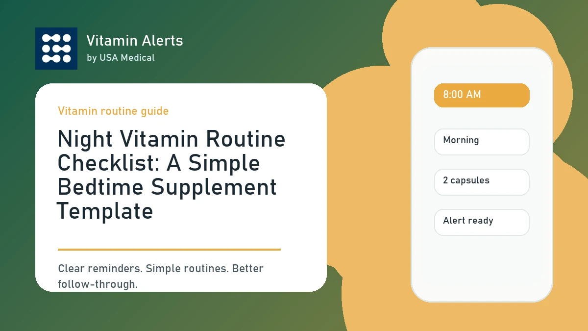 Practical setup for night vitamin routine checklist with Vitamin Alerts.