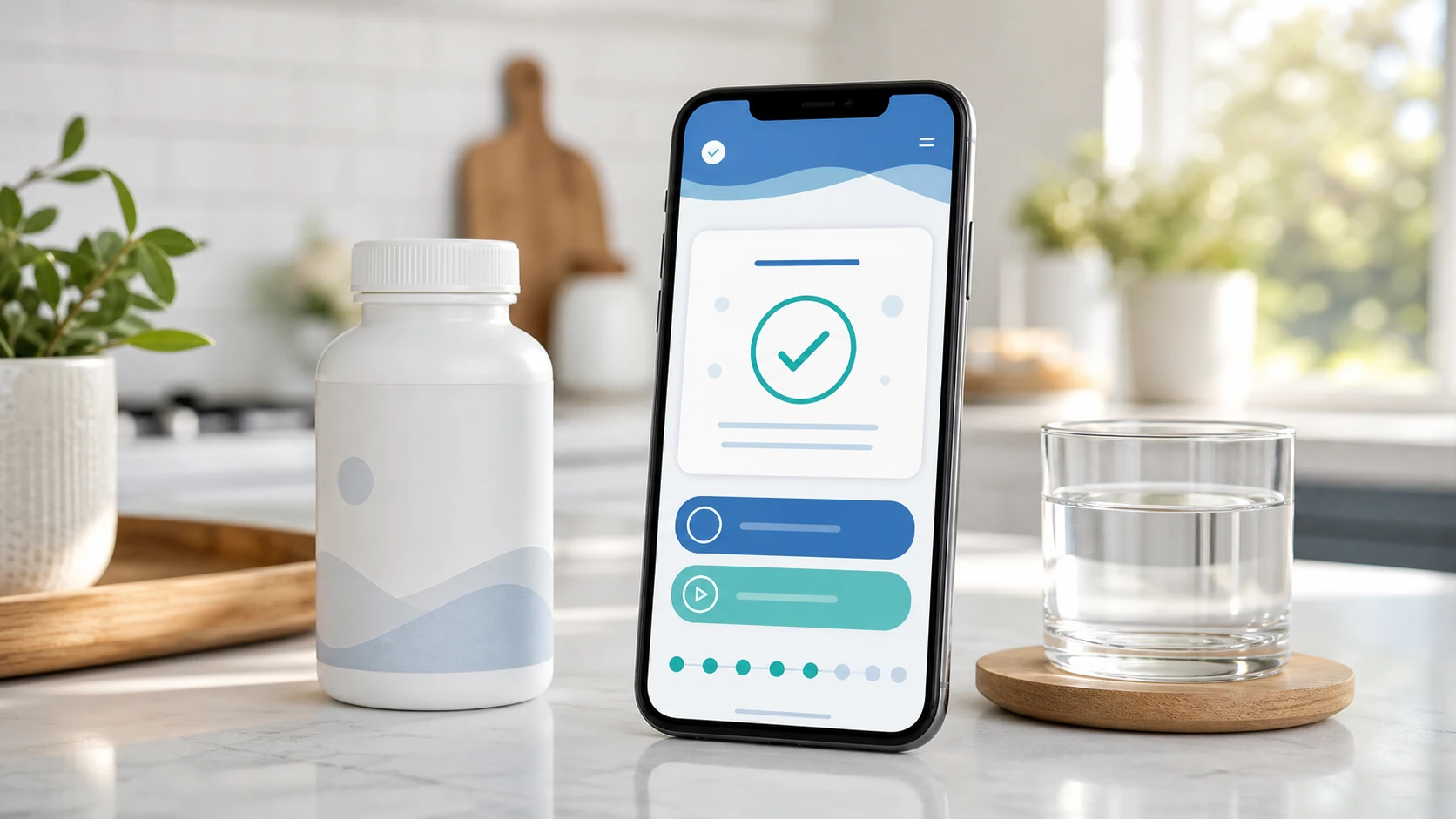 Vitamin reminder app showing daily supplement dose tracking and completion checkmarks.