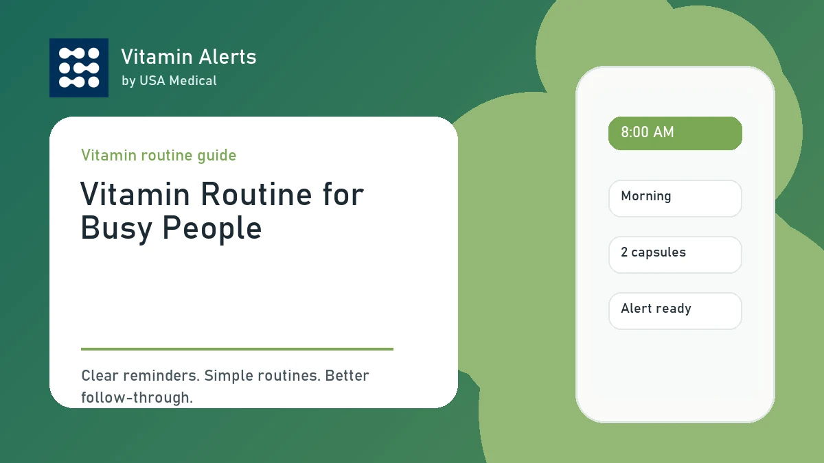 Practical setup for vitamin routine for busy people with Vitamin Alerts.